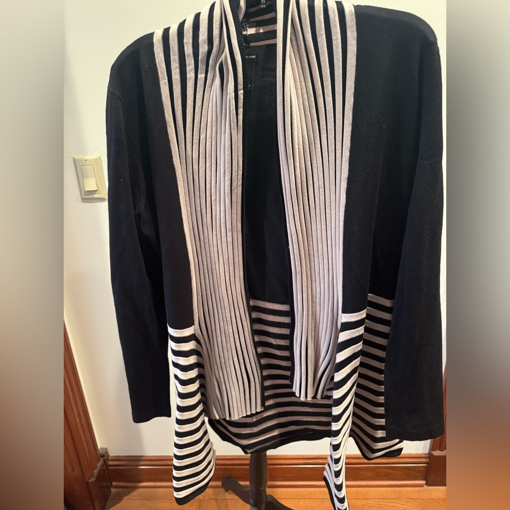 New Directions Black and White Cardigan with Striking Stripes